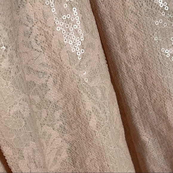 DRESS THE POPULATION COLETTE SLEEVELESS FIT & FLARE SEQUIN PINK NUDE PARTY DRESS - Picture 13 of 14